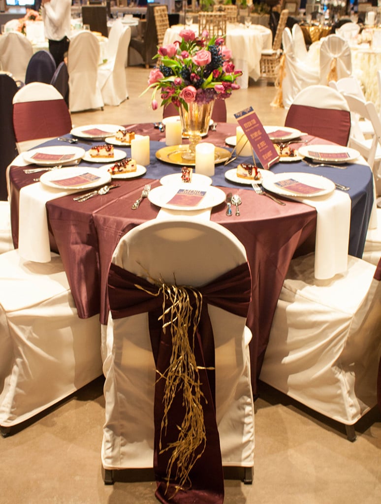 Navy + Plum + Gold Table (Flowers by The Flower Mill, Sioux Falls, SD)