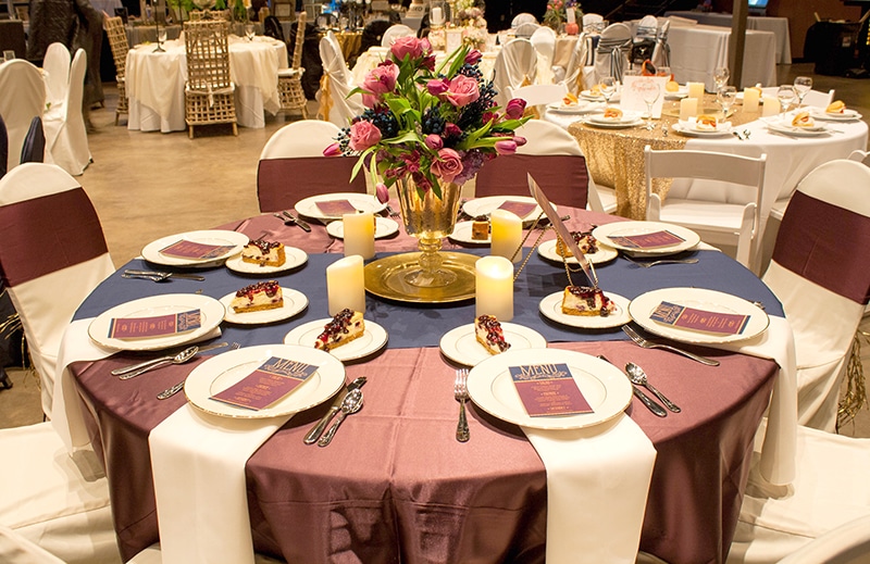 Navy + Plum + Gold Table (Linens by ABC Rentals in Sioux Falls, SD)