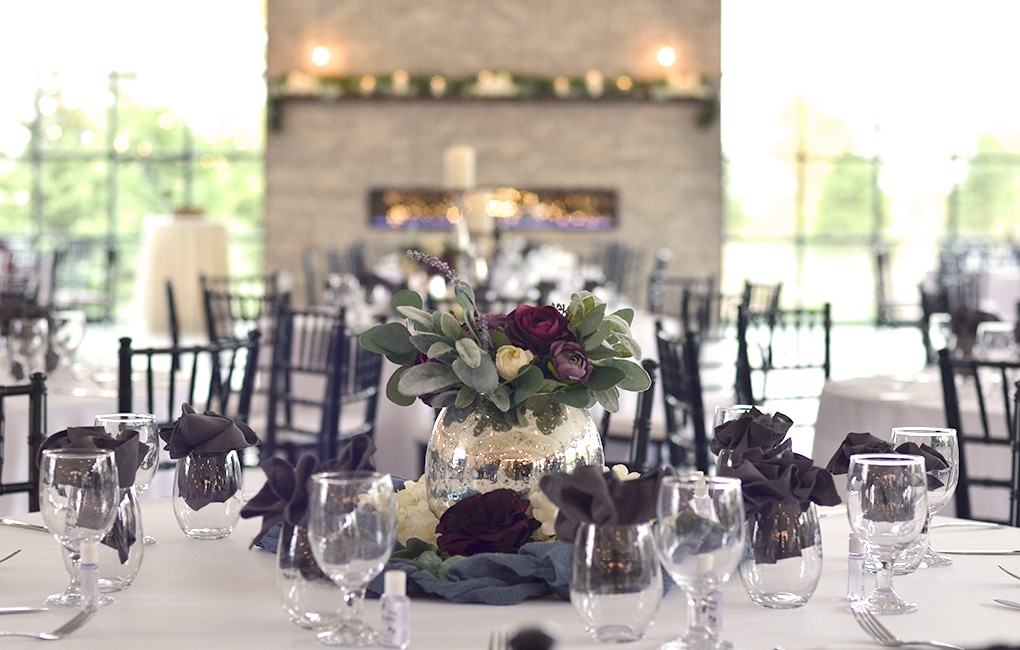 Floral centerpiece at The Atrium at Blue Haven.
