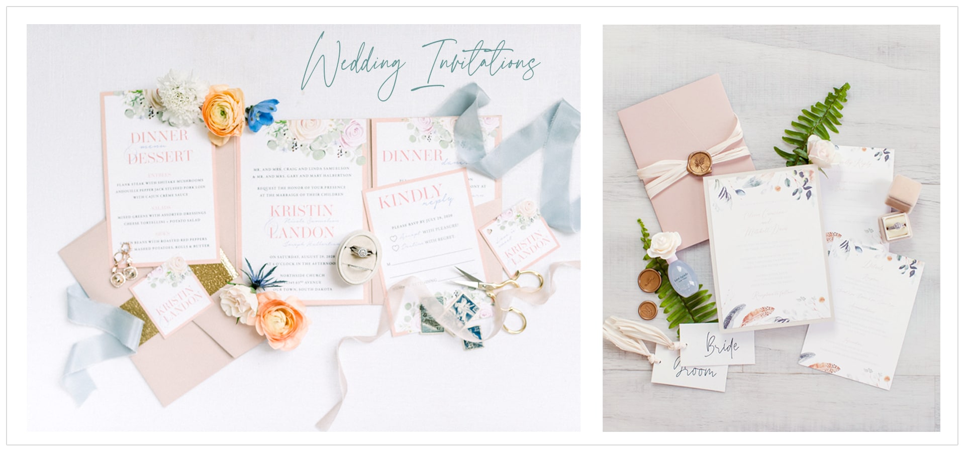 sioux-falls-wedding-invitations Sioux Falls wedding invitations with pink details.