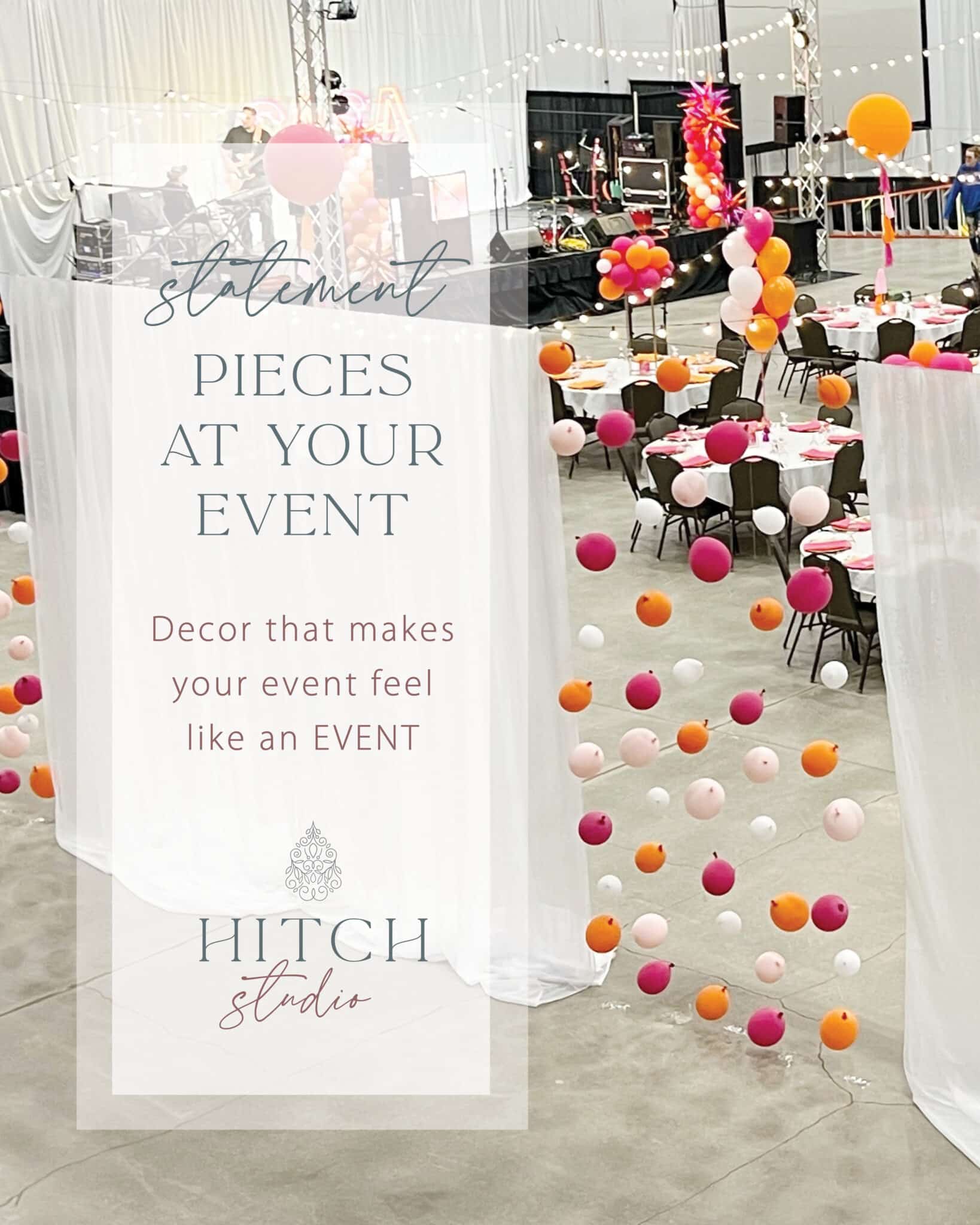 Colorful balloon decor in elegant event venue