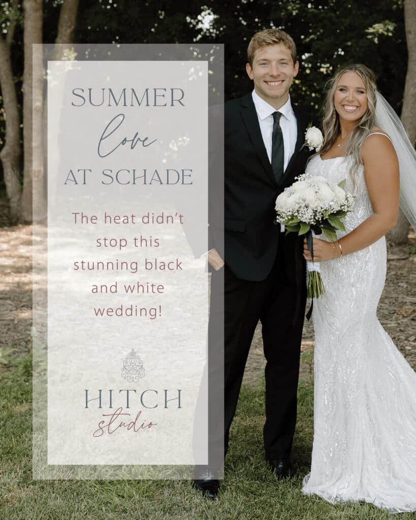 Distorted wedding portrait with bride, groom, and floral text overlay