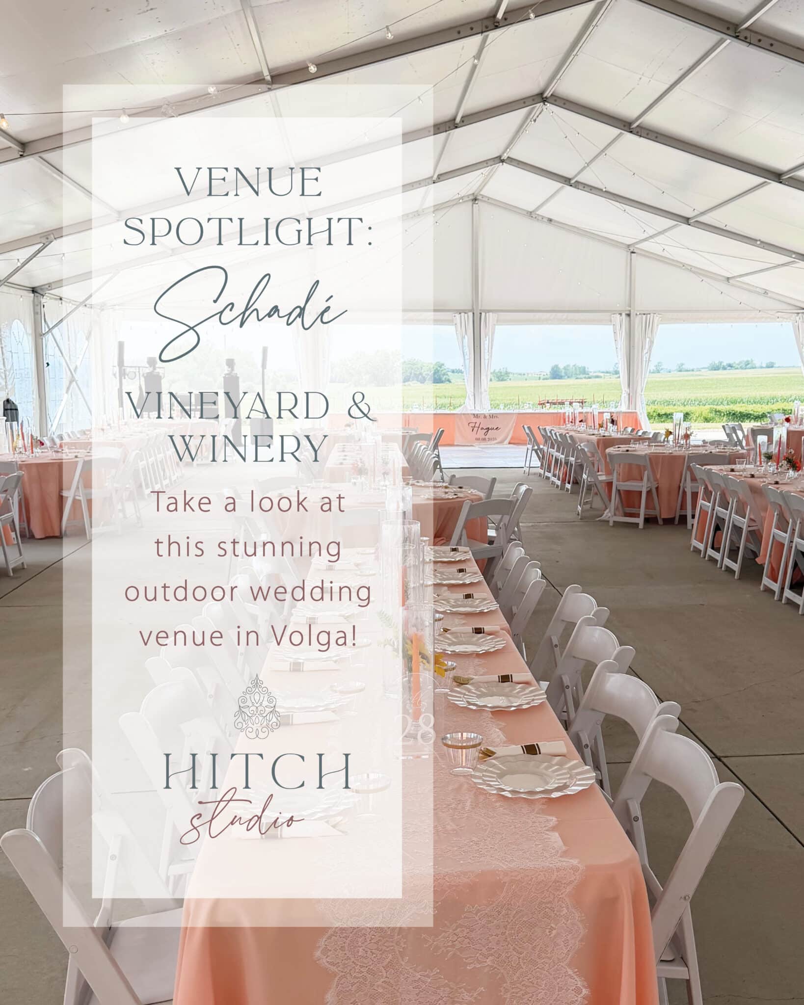 Elegant outdoor wedding venue with white chairs and decor