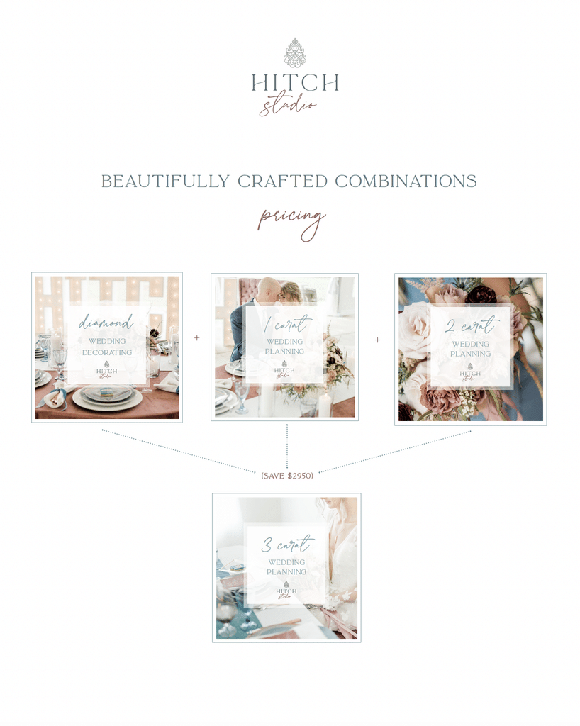 Hitch Studio wedding planning package combination pricing graphic